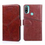 For Motorola Moto E20 Geometric Stitching Horizontal Flip Leather Phone Case(Dark Brown)