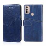 For Motorola Moto E40 Geometric Stitching Horizontal Flip Leather Phone Case(Blue)