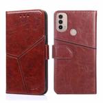 For Motorola Moto E40 Geometric Stitching Horizontal Flip Leather Phone Case(Dark Brown)