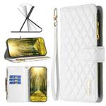 For Xiaomi Mi 11i/Poco F3/Redmi K40/K40 Pro Diamond Lattice Zipper Wallet Leather Flip Phone Case(White)
