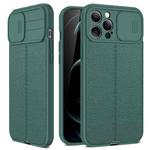 For iPhone 14 Litchi Texture Sliding Camshield TPU Protective Phone Case (Dark Green)