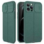 For iPhone 14 Plus Litchi Texture Sliding Camshield TPU Protective Phone Case (Dark Green)