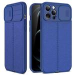 For iPhone 14 Plus Litchi Texture Sliding Camshield TPU Protective Phone Case (Blue)