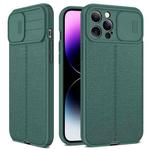 For iPhone 14 Pro Litchi Texture Sliding Camshield TPU Protective Phone Case(Dark Green)