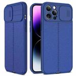 For iPhone 14 Pro Max Litchi Texture Sliding Camshield TPU Protective Phone Case (Blue)