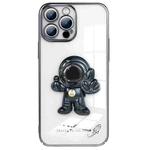 For iPhone 13 Pro Max Electroplating PC Astronaut Magnetic Holder Phone Case (Black)