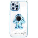 For iPhone 13 Electroplating PC Astronaut Magnetic Holder Phone Case(Sierra Blue)