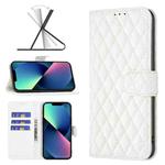 For iPhone 14 Diamond Lattice Wallet Leather Flip Phone Case (White)