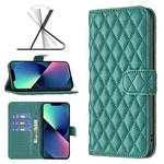 For iPhone 14 Diamond Lattice Wallet Leather Flip Phone Case (Green)