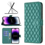 Diamond Lattice Wallet Leather Flip Phone Case For iPhone 14 Pro(Green)