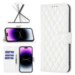 Diamond Lattice Wallet Leather Flip Phone Case For iPhone 14 Pro Max(White)