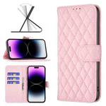 Diamond Lattice Wallet Leather Flip Phone Case For iPhone 14 Pro Max(Pink)