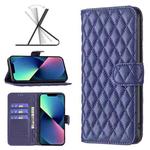 For iPhone 14 Plus Diamond Lattice Wallet Leather Flip Phone Case (Blue)