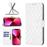 For iPhone 13 Diamond Lattice Wallet Leather Flip Phone Case(White)