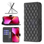 For iPhone 13 Diamond Lattice Wallet Leather Flip Phone Case(Black)