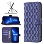 For iPhone 13 Pro Max Diamond Lattice Wallet Leather Flip Phone Case (Blue)