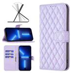 For iPhone 13 Pro Max Diamond Lattice Wallet Leather Flip Phone Case (Purple)