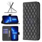 For iPhone 13 Pro Max Diamond Lattice Wallet Leather Flip Phone Case (Black)