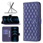 For iPhone 12 Pro Max Diamond Lattice Wallet Leather Flip Phone Case(Blue)