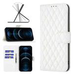 For iPhone 12 Pro Max Diamond Lattice Wallet Leather Flip Phone Case(White)