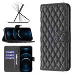 For iPhone 12 Pro Max Diamond Lattice Wallet Leather Flip Phone Case(Black)