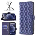 For iPhone 12 mini Diamond Lattice Wallet Leather Flip Phone Case (Blue)