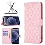 For iPhone 12 mini Diamond Lattice Wallet Leather Flip Phone Case (Pink)