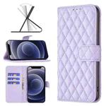 For iPhone 12 mini Diamond Lattice Wallet Leather Flip Phone Case (Purple)