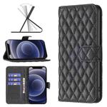 For iPhone 12 mini Diamond Lattice Wallet Leather Flip Phone Case (Black)