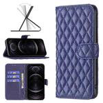 For iPhone 12 / 12 Pro Diamond Lattice Wallet Leather Flip Phone Case(Blue)