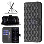 For iPhone 12 / 12 Pro Diamond Lattice Wallet Leather Flip Phone Case(Black)