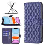 For iPhone 11 Diamond Lattice Wallet Leather Flip Phone Case (Blue)