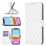 For iPhone 11 Diamond Lattice Wallet Leather Flip Phone Case (White)