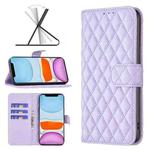 For iPhone 11 Diamond Lattice Wallet Leather Flip Phone Case (Purple)
