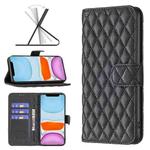 For iPhone 11 Diamond Lattice Wallet Leather Flip Phone Case (Black)