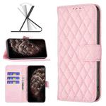 For iPhone 11 Pro Max Diamond Lattice Wallet Leather Flip Phone Case (Pink)