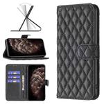 For iPhone 11 Pro Max Diamond Lattice Wallet Leather Flip Phone Case (Black)