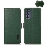 For Motorola Moto G62 5G KHAZNEH Side-Magnetic Litchi Genuine Leather RFID Phone Case(Green)