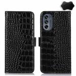 For Motorola Moto G62 5G Crocodile Top Layer Cowhide Leather Phone Case(Black)
