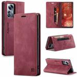 For Xiaomi 12 Lite AutSpace A01 Retro Skin-feel Crazy Horse RFID Leather Phone Case(Wine Red)