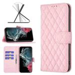 For Samsung Galaxy S22 Ultra 5G Diamond Lattice Wallet Leather Flip Phone Case(Pink)