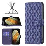 For Samsung Galaxy S21 Ultra 5G Diamond Lattice Wallet Leather Flip Phone Case(Blue)