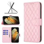 For Samsung Galaxy S21 Ultra 5G Diamond Lattice Wallet Leather Flip Phone Case(Pink)