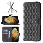 For Samsung Galaxy S21 Ultra 5G Diamond Lattice Wallet Leather Flip Phone Case(Black)
