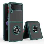 For Samsung Galaxy Z Flip4 Q Shadow I Ring Kickstand PC and TPU Hybrid Phone Case(Deep Green)