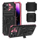 For iPhone 14 Pro Max Kickstand Detachable Armband Phone Case (Pink)