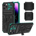 For iPhone 14 Pro Max Kickstand Detachable Armband Phone Case (Deep Green)