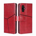 For Xiaomi Poco M4 5G Geometric Stitching Horizontal Flip Leather Phone Case(Red)