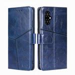 For Xiaomi Poco M4 5G Geometric Stitching Horizontal Flip Leather Phone Case(Blue)