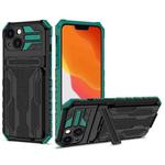 For iPhone 14 Kickstand Armor Card Wallet Phone Case (Dark Green)
